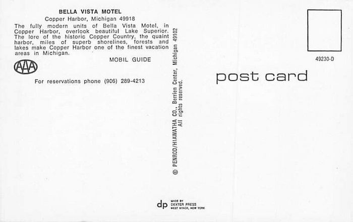 Bella Vista Motel - Postcard Back (newer photo)